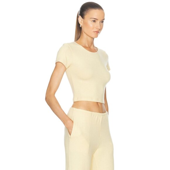 LESET Lauren Crop Slim Fit Tee Chamomile Yellow Short Sleeve - Picture 2 of 4